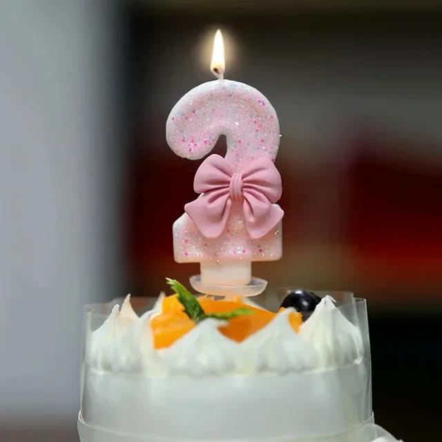 Bougies à gâteau avec nœud rose mignon, chiffres 3D, décorations pour fête d'anniversaire, outils de décoration de gâteaux 6
