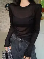 Brand Svel round Ne Me Top Summer Slim Fit Sun Protection Base Layer irt Translucent Sli  Color for Women