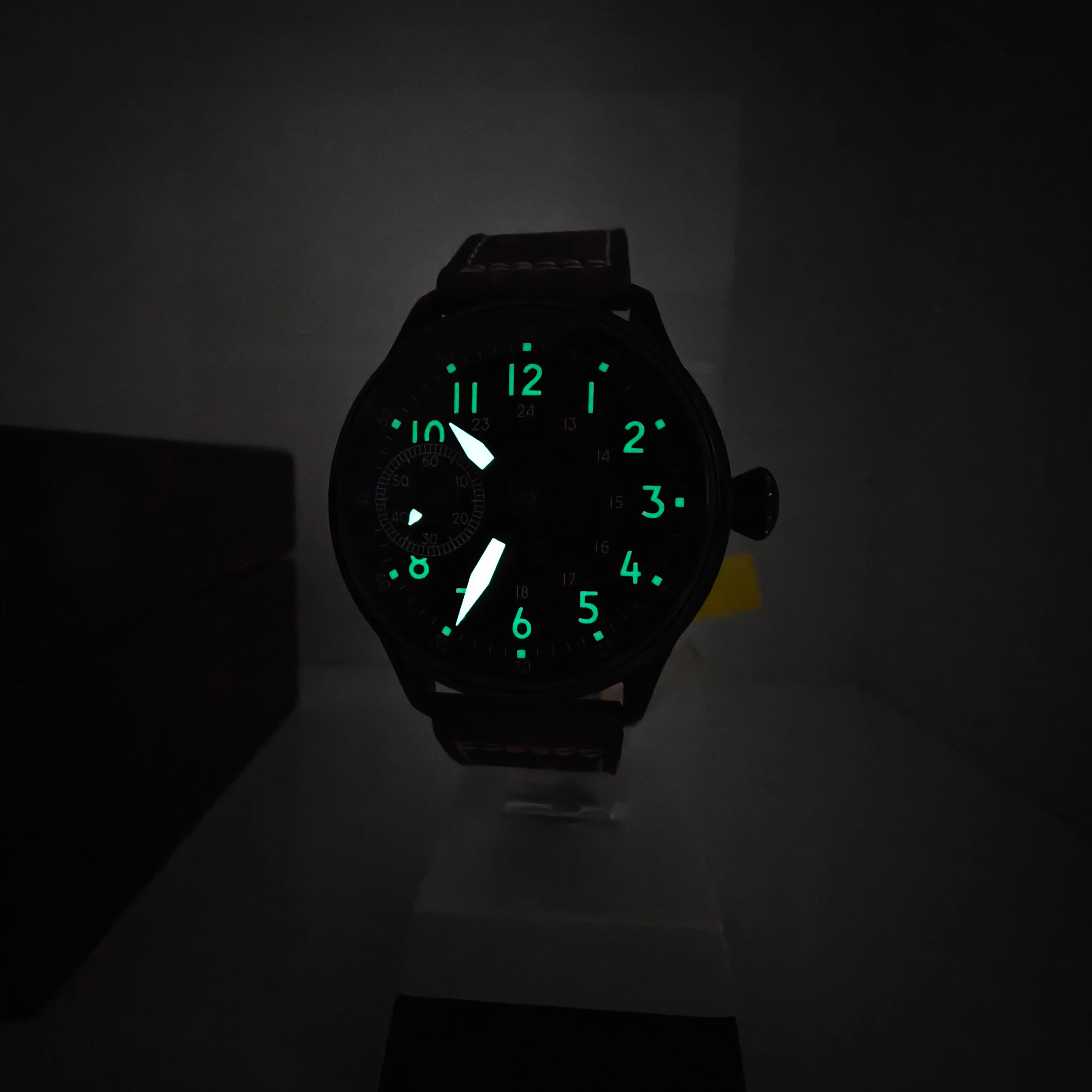 CORGEUT 44mm Men's Leather Luminous Mechanical Hand Winding Watch 17 Jewels ST3600 Movement Sport Wristwatch