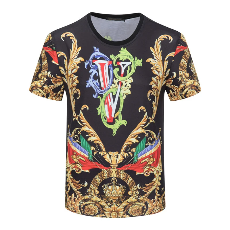 

2022ss new short sleeve t-shirt men's Baroque pattern high definition printing Milan fashion trend casual cotton slim top