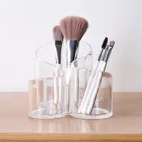 Transparent Glass Makeup Brush Storage Box Gold Cosmetics Container Ring Pencil Lipstick Holder Make Up Brushes Organizer 2