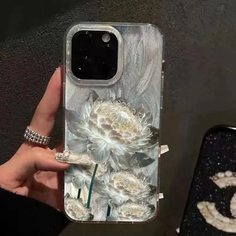 Golden Lotus Feather Texture Hard Phone Case
