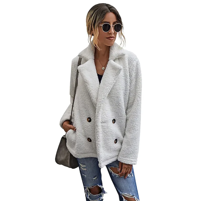 European and American Imitation Fur Coat Women's Lamb Wool Coat Suit Collar Short Long Sleeves Faux Green Faux Fur