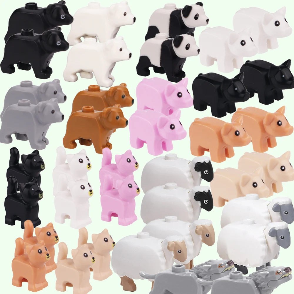 Wild Zoo & Marine Animal Farm Animal Dinosaurier Welt Bausteine Bausteine DIY Montieren Katze Hund Hai Pinguin Ziegel