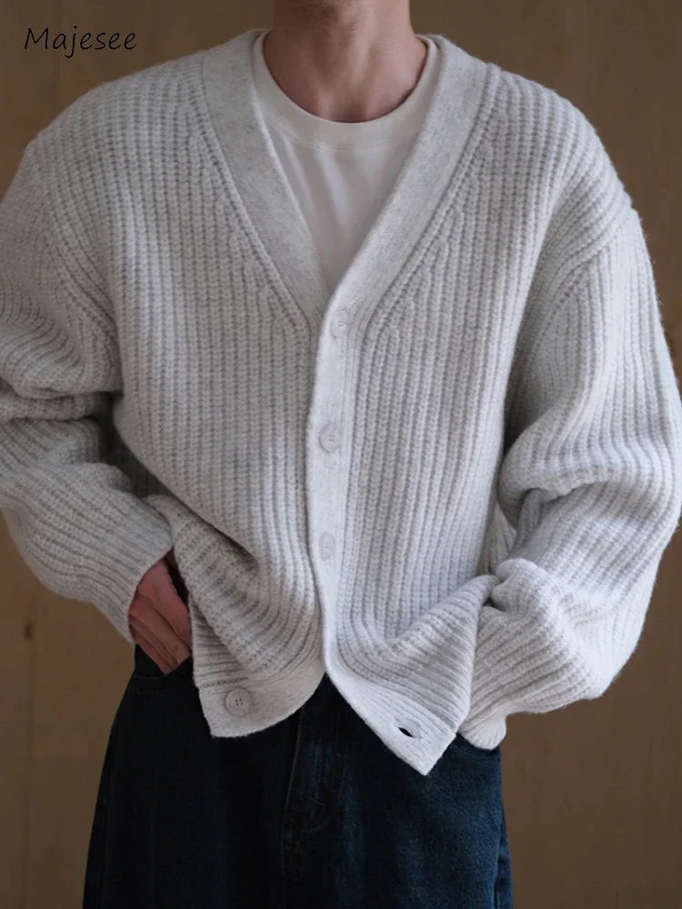 Knitted Cardigan Men Chic Warm Simple Advanced Knitting Sweaters Japanese Style V-neck Single Breasted Daily Unisex