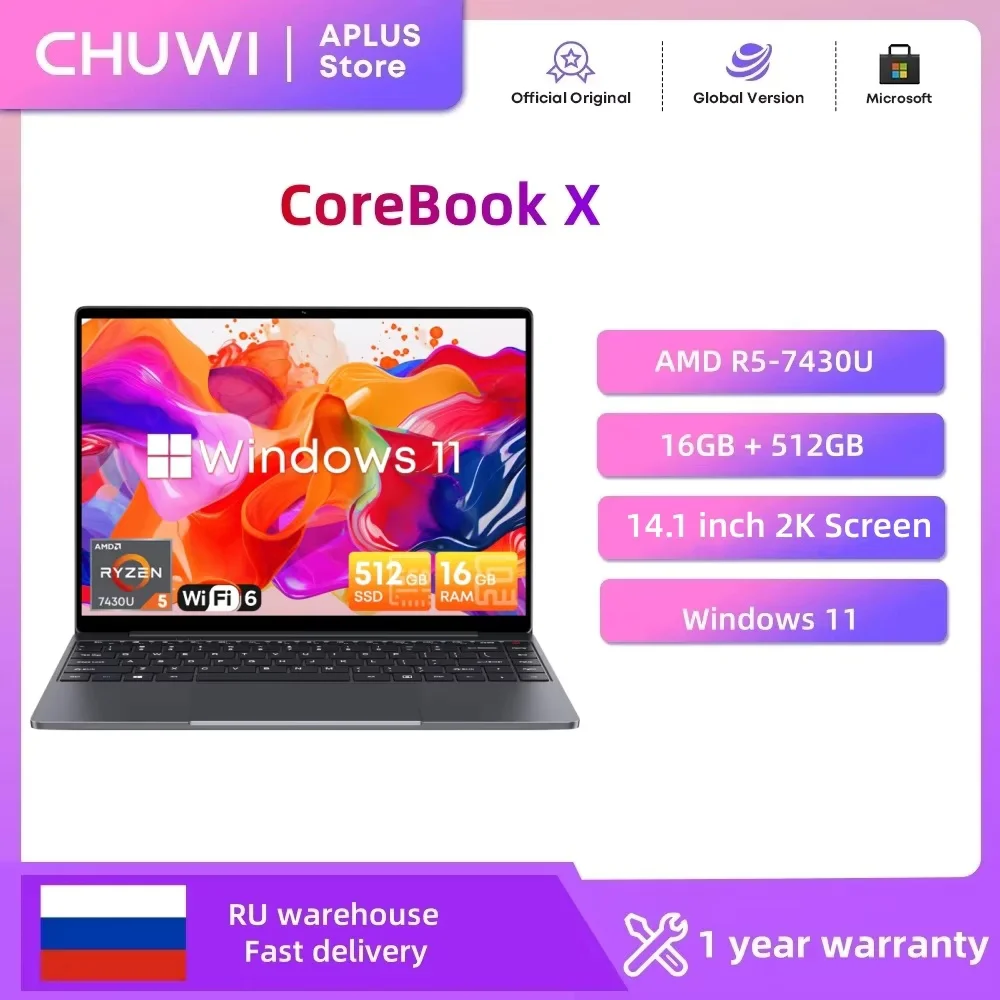 CHUWI CoreBook X Gaming Laptop 14.1 inch 2K IPS Screen AMD R5-7430U ...