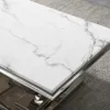 Modern Marble Coffee Table, Rectangular White and Silver, with U-shaped Stainless Steel Base and Silver Mirror Finish 6