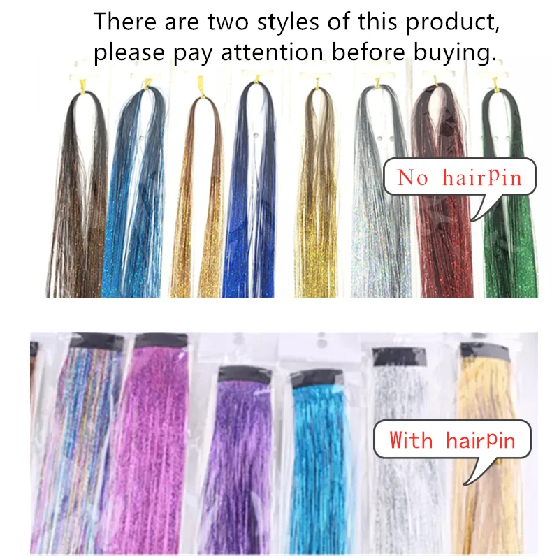 100cm/93 cm Holographic Hair Accessories Glitter False Hair Tinsel Sparkle  Extensions 120 Strands Bling Twinkle Hair Extension