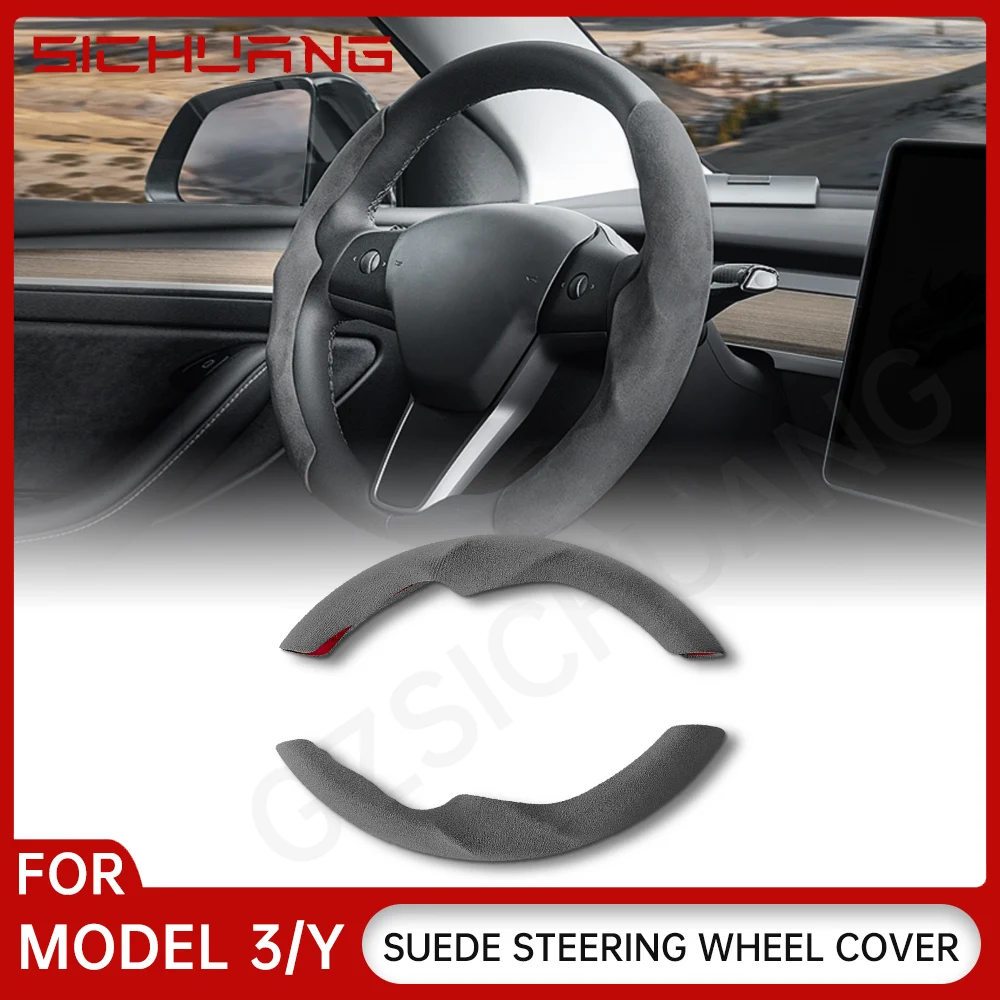 For Tesla Steering Wheel Covers for Model 3 Model Y Decoration Suede