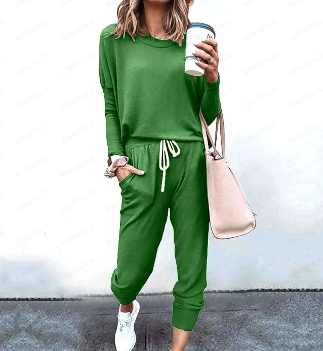 Women's Sports Set 2024 Spring/summer Latest Commuting Style Fashion Loose Solid Color Long Sleeved Pants Casual Two Piece Set