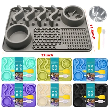 Slow Feeder Mat for Pets - Non-Toxic Silicone (Turquoise) Upgraded Anxiety and Boredom Relief Tool with Aluminum Bowl,17x11x2 in 1