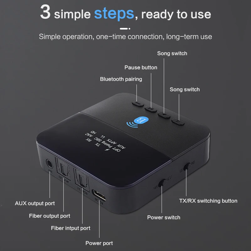 블루투스 5.0 오디오 송신기 수신기 2 인 1 3.5mm 잭, RCA 스테레오 음악 무선 어댑터 자동차 헤드폰 스피커 TV PC