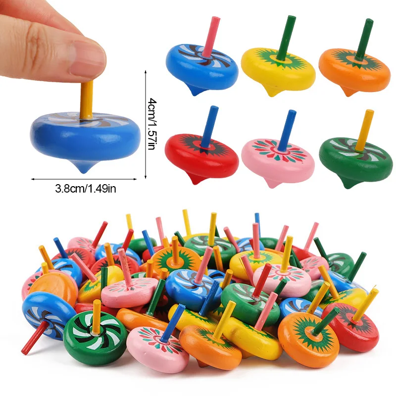 12/24Pcs Mini Wooden Gyro Spinning Top Desktop Finger Toys Kids Birthday Party Favors Goodie Bag Pinata Fillers Christmas Gift