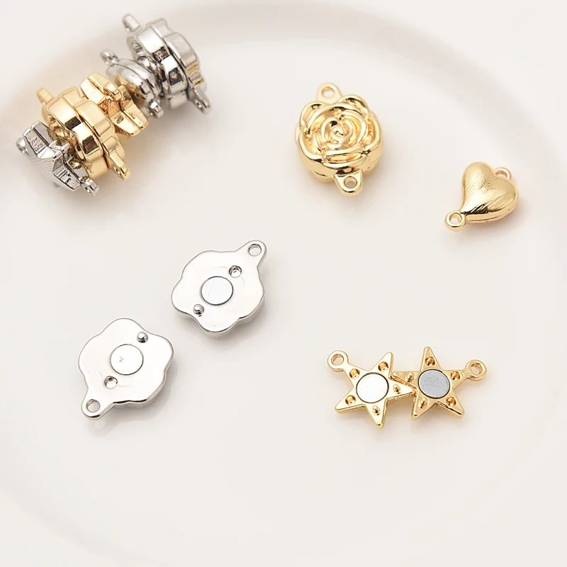 

4PCS 14k Gold Plated Magnet buckle Charms for Jewelry Making DIY Supplies Handmade Brass Accessories