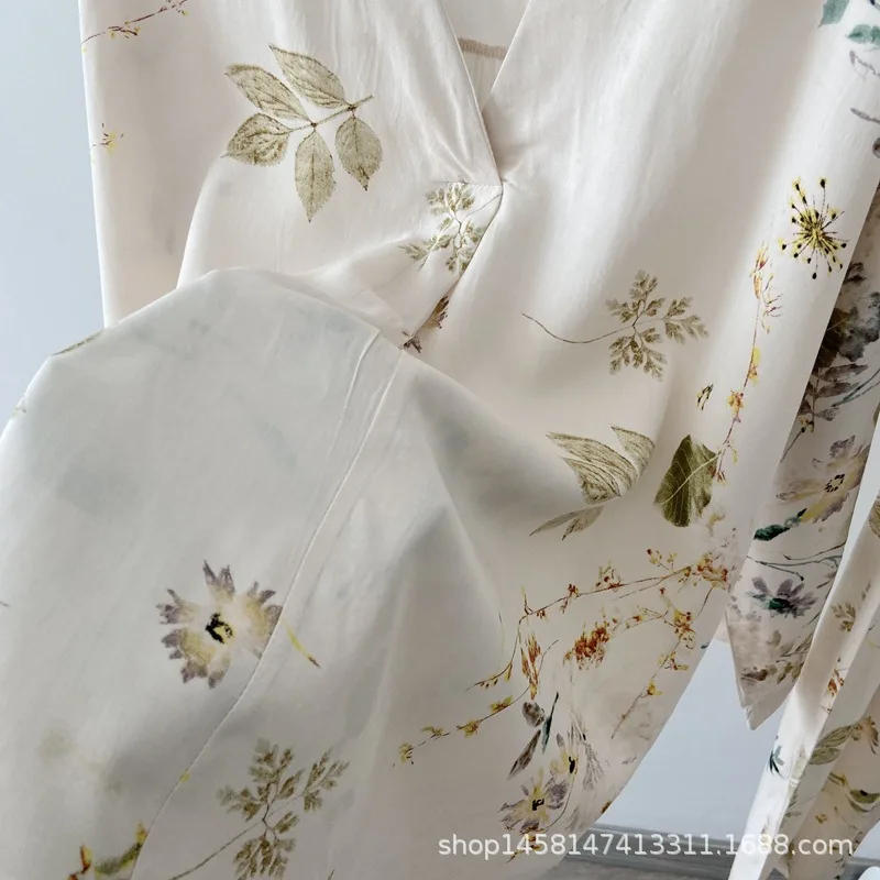 2 Pieces Set  Women's Pajama Spring Autumn Ladies Sleepwear V Neck Single Breasted Flora; Print Pijamaa Suit For Female 2024