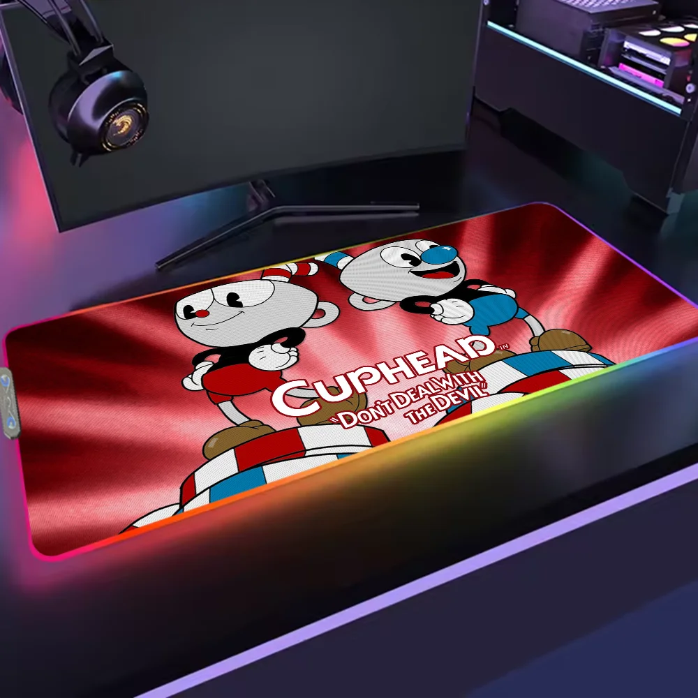 Mousepads Gaming MousePad LED Table Cuphead Pads Backlit Rubber Desktop XXL RGB Desk  Micro USB 4