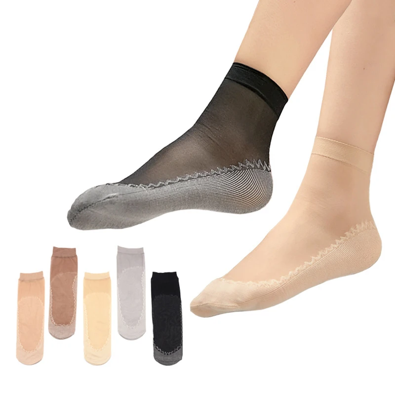 

3 Pairs Spring Summer Women Socks Velvet Silk Socks Non-Slip Bottom Splice Transparent Ladies Ultrathin Breathable Sleep Sock