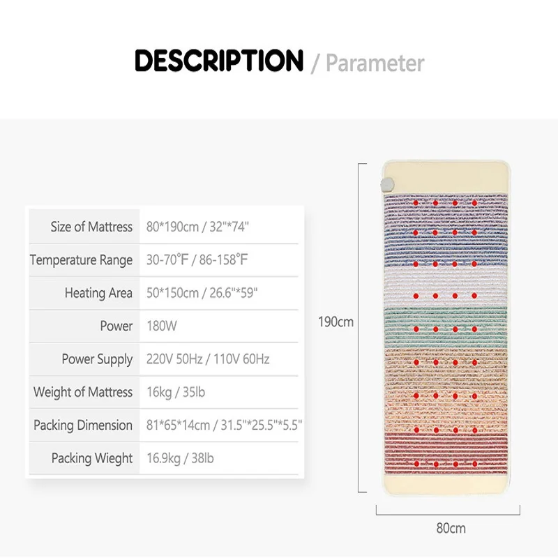 Negative Ion Gemstone Rainbow Heating Stone Mattress Far Infrared Photon Therapy Magnetic Bio Amethyst Heating Mat MassageCushio