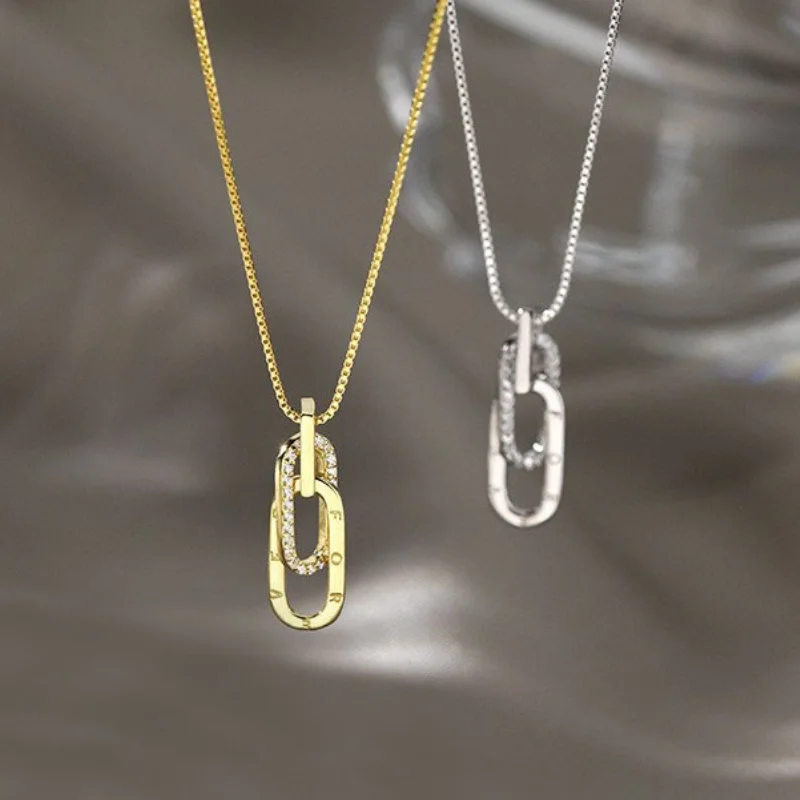 Aesthetic Golden Double Safety Pin Letter Pendants Necklace for Women Silver Color Simple Loop by Loop Necklace Jewelry Gifts