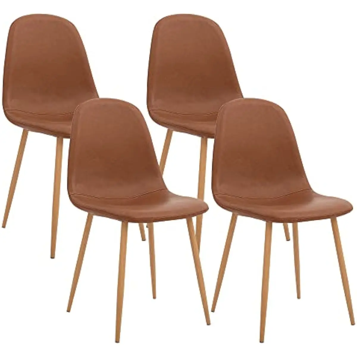 

CangLong Washable PU Cushion Seat Back, Mid Century Metal Legs for Kitchen Dining Room Side Chair, Set of 4, Brown