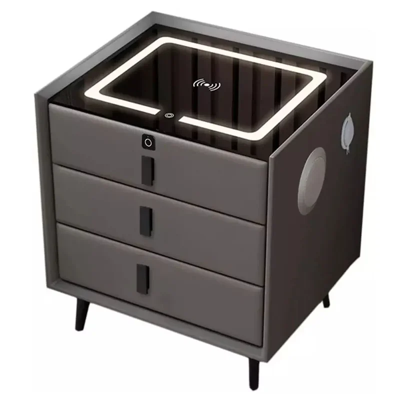 Nightstands Luxury All Solid Wood Smart Bedside Table USB LED Designer Luxury Modern Mini Locker Mobile Bedroom Furniture