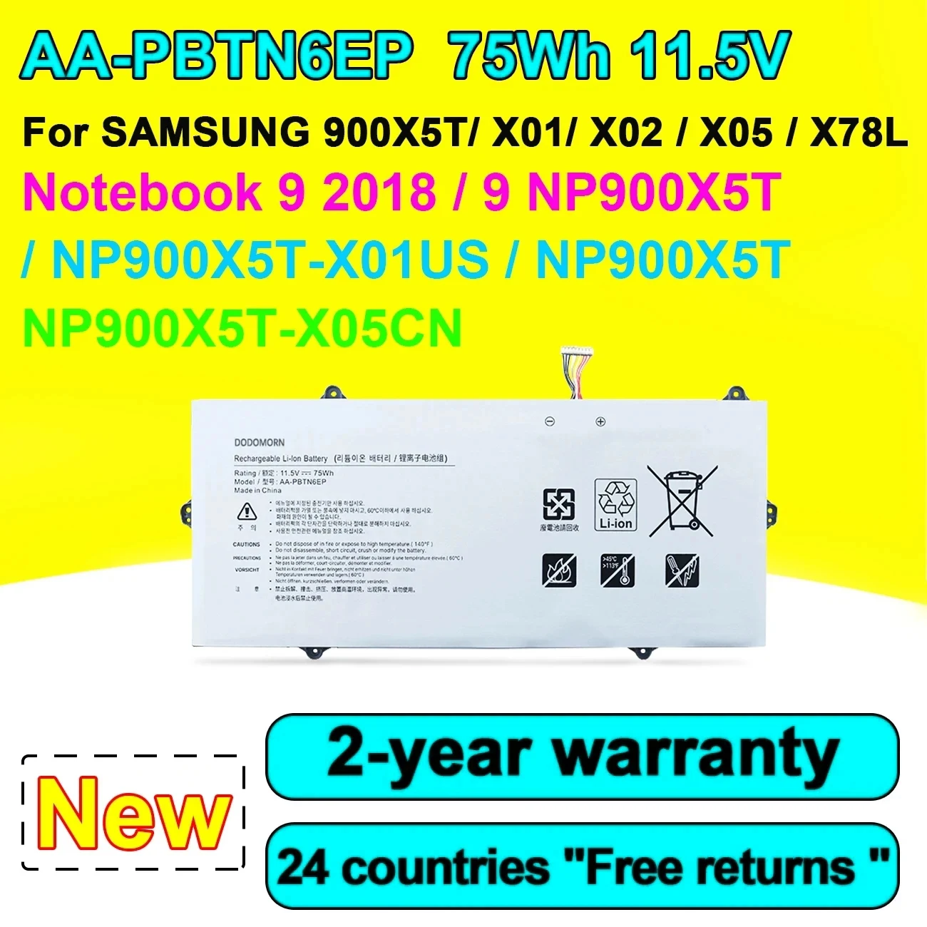 

NEW AA-PBTN6EP Laptop Battery For Samsung Notebook 9 NP900X5T ,NP900X5T-X01US ,900X5T-X05 900X5T-X01 900X5T-X78L 900X5T-X01 75Wh