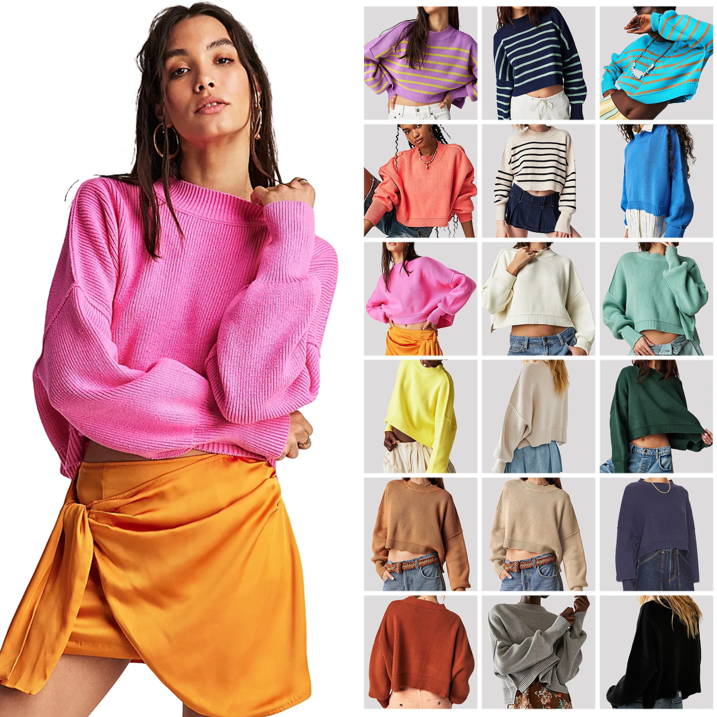 

Women's O Neck Knit T-shirt, Loose Pullover Sweater, Streetwear, Knitwear, Tops for Women, Fashion Clothing, Autumn, Winter