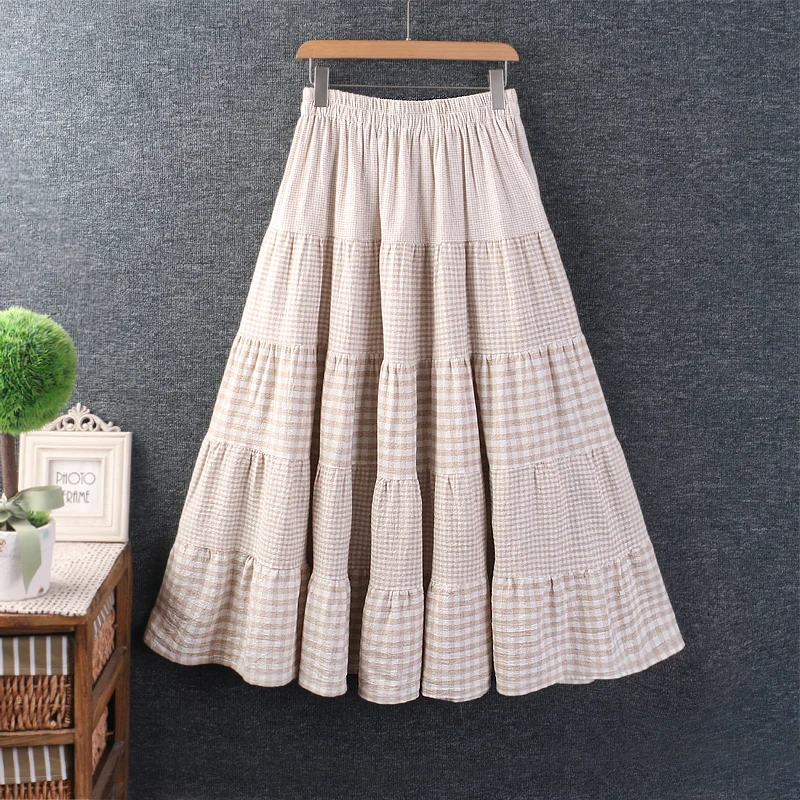 

Spring Sweet Plaid Skirts Women Elastic Waist Casual Skirt WH0331-24053
