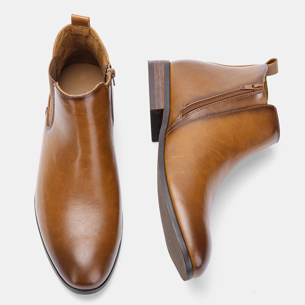 Size 39-48 Men Chelsea boots with zipper Fashion Leather Ankle boots for men