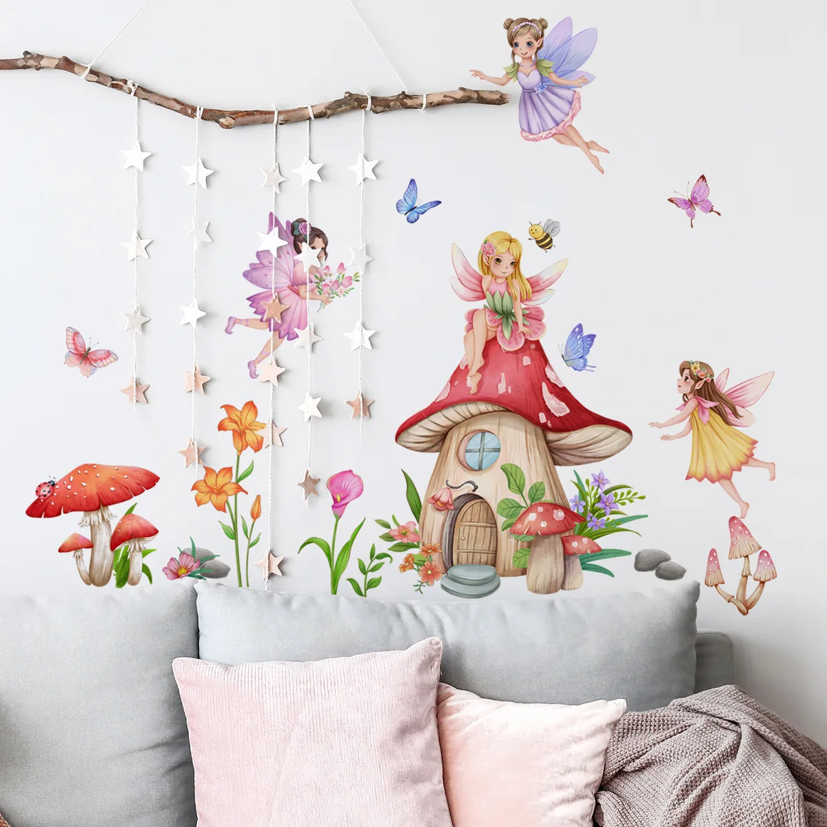 30*90cm Mushroom Flower Butterfly Wall Stickers Background Wall Living Room Room Decorative Mural Wall Stickers Wallpaper Ms4262 10m pvc wall sticker baby room colorful star wallpaper childrens bedroom decor self adhesive furniture kids mural cartoon stars