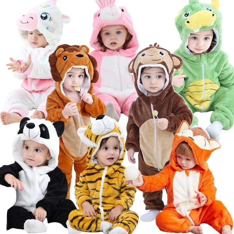 

Tiger Fox Turtle Animal Cartoon Unicorn Kigurumi Pajamas Infant Newborn Baby Boys Clothes Babi Rompers Hooded Jumpsuits Overalls