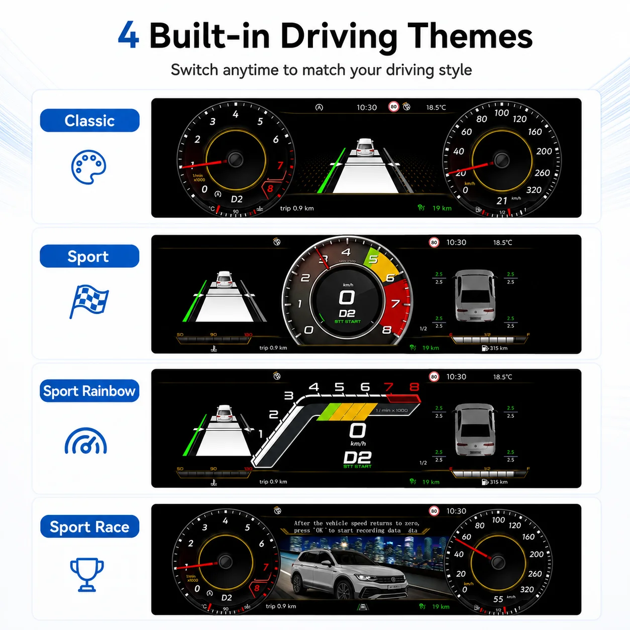AUTOTOP Tablero de Instrumentos Digital de 12.3" para Volkswagen VW Tiguan 5N 2009-2017, Panel de Instrumentos LCD Completo con Pantalla Virtual, Velocímetro, Tacómetro, Reemplazo Inteligente para Tablero de Instrumentos, Compatible con CarPlay, Android Auto, AirPlay, AutoLink, Visualización de Datos del Vehículo. 4