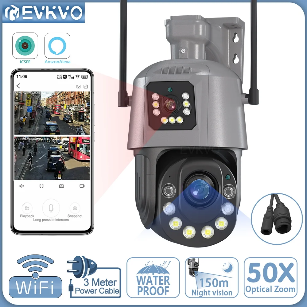 

IP-камера EVKVO, 4K, 8 Мп, PTZ, Wi-Fi, 150 м