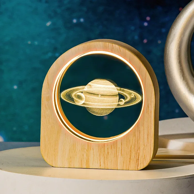 Enchanting Starry Sky Crystal Ball with Wooden Base - Solar System Galaxy Decor for Valentine's and Home Elegance