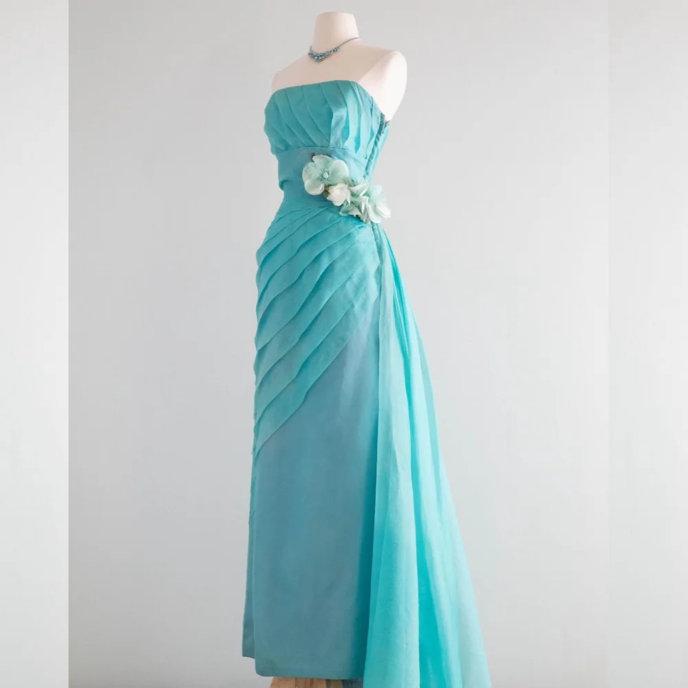 Jersey Flower Ruched Christmas A-line Strapless Bespoke Occasion Gown Midi Dresses