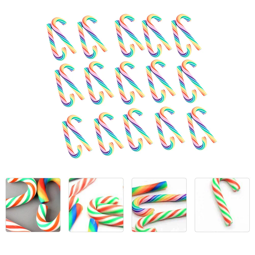 

30 Pcs Clay Christmas Cane Ornaments Decorative Prop Walking Stick Cream Crutches Polymer Simulation Jewelry Accessories