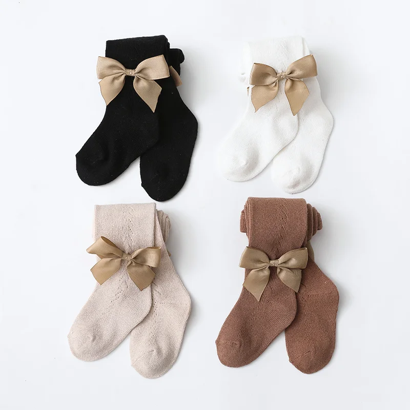Children Socks Baby Girls Spring Summer Big Bow Pantyhose Leggings Ins Fashion Style Pure Color Cotton Stocking Tights For Kids Girls 6M-6years