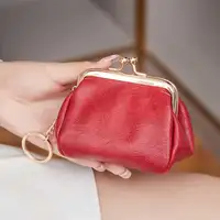 Women Retro Clip Coin Purse Kiss Lock Small Storage Bag PU Leather Cute Clasp Wallet Women Shopping Work Date Bag