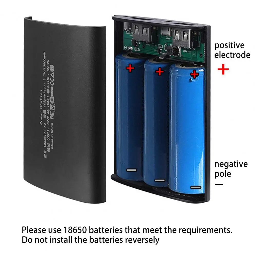 3x18650 Batteries Portable Charger Case Sturdy Power Bank Case Solderless for Cell Phone