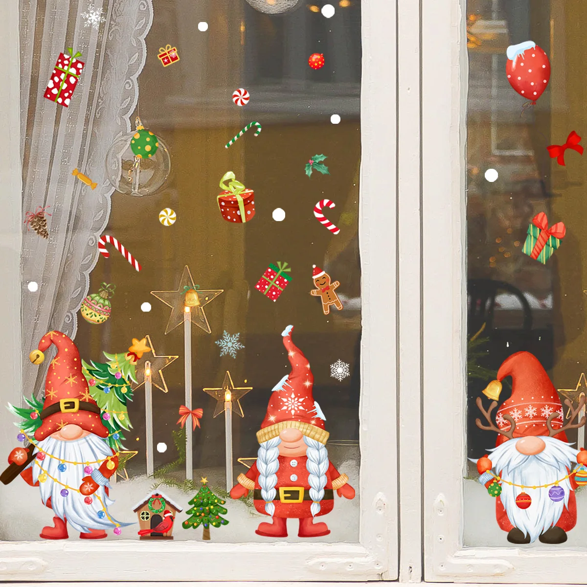 3pcs Cartoon Santa Christmas Static Stickers Wall Stickers Double-sided Visual Glass Window Wall Stickers Wallpapers Dj4035 magic window glass cleaning brush double sided sponge wiper scraper bathroom wall shower squeegee mirror scrubber tools