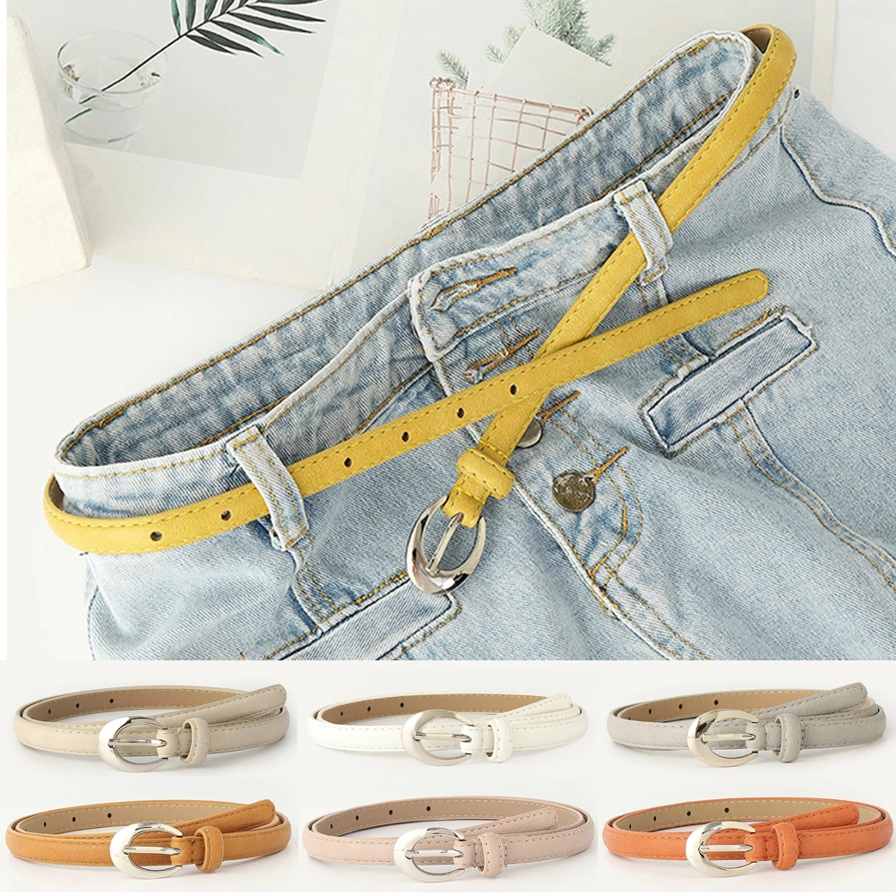 

Skinny Slim Thin Waist Belt For Women Solid ColorPU Leather Belt Silver Metal Pin Buckle Narrow DIY Dress Jean Pants Waistband