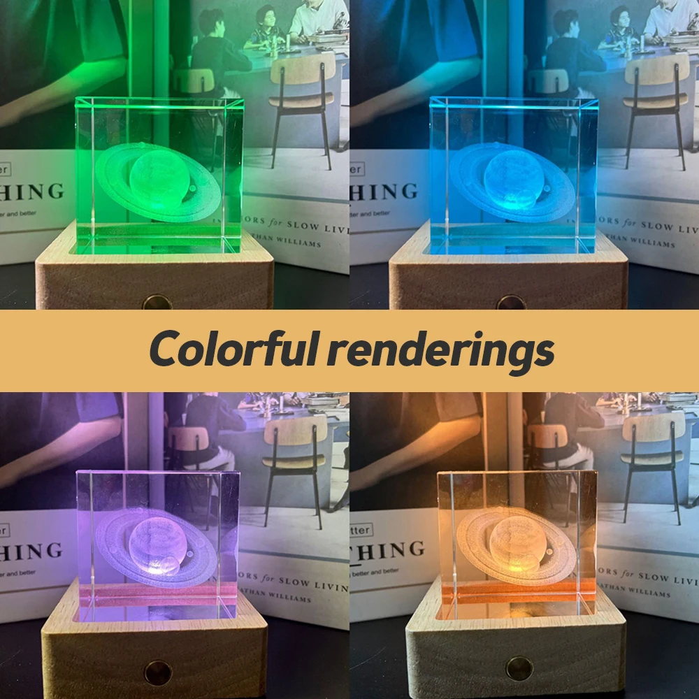 Wooden LED Light Dispaly Base Crystal Glass Resin Art Ornament Wooden Lamp Base LED Light Rotating Display Stand