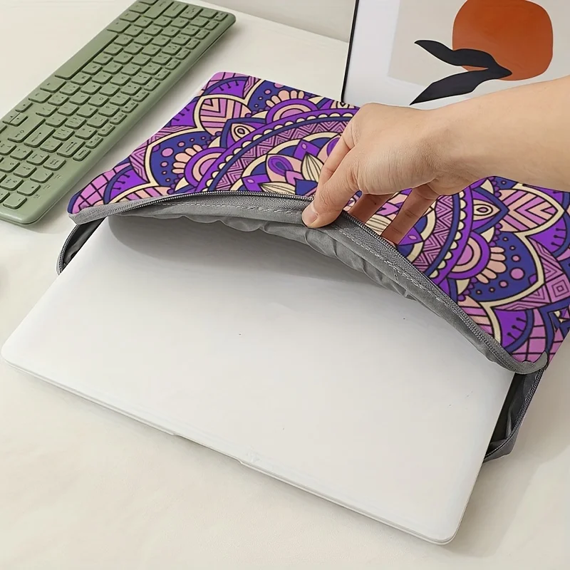 1 Bohemian style patterned laptop bag, briefcase, suitable for 14 inch to 15 inch laptops, fixed laptop bag (without handheld)