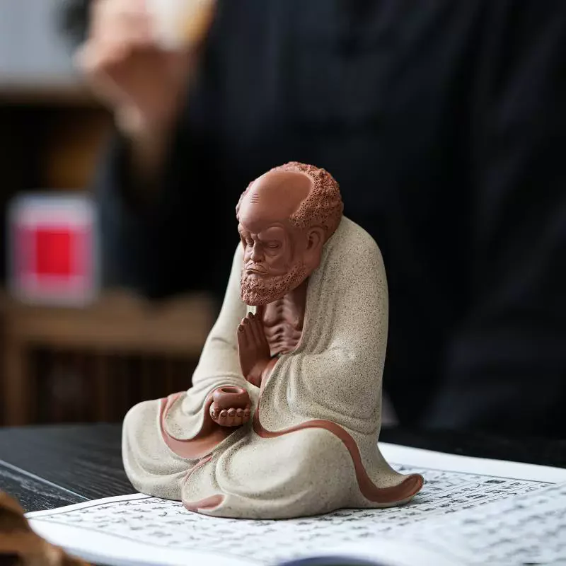 Chinese Zen Bodhidharma Statue, Handmade Figurine, Oriental Decor, Home Office Desk Decoration, Gift for Meditation & Yoga Lover