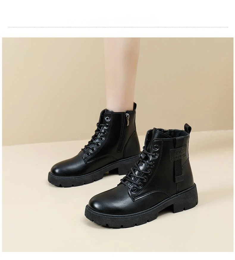 2023 Syksyn uusi brittiläinen paksupohjainen naisten opiskelija lyhytsaappaat sivussa vetoketjullinen moottoripyörän saappaat_voghion.com