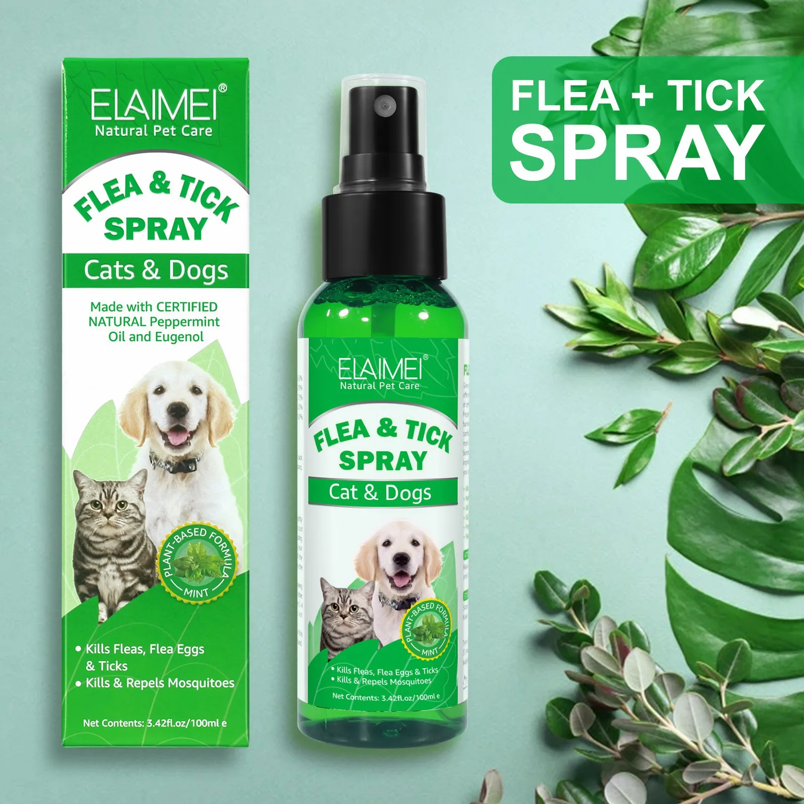 100mlPETFleaTickSprayforDogsCatsFreshFragranceNaturalPet