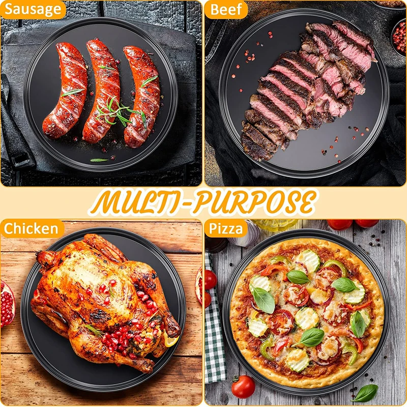 Premium Carbon Steel Pizza Baking Tray - Non-Stick Shallow Roasting Pan for Delicious Homemade Pizzas