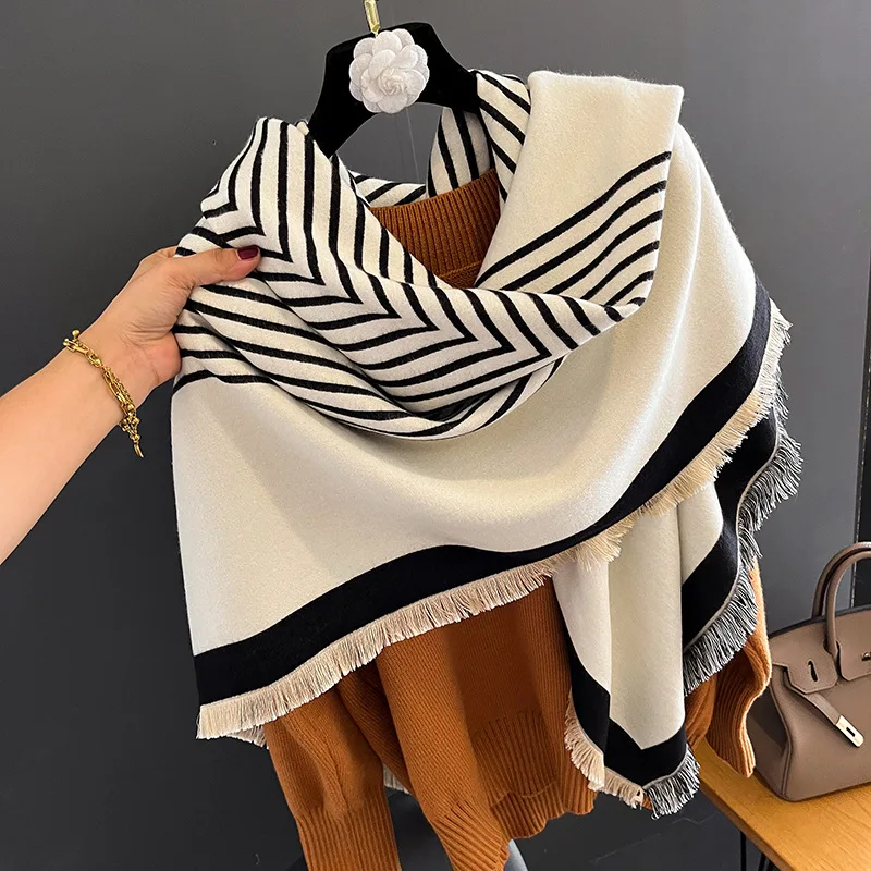 Fashion Spain Designer Winter Cashmere Hijab Scarf Ombre Geometric Plaid  Fringe Pashmina Stole Thick Blanket Shawls Wrap Foulard - AliExpress