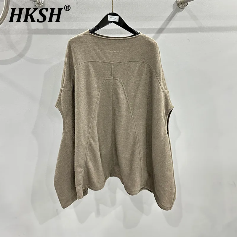 

HKSH Spring Summer New Men's Tide Punk Wool Cotton T-shirt RO Style Dark Spliced Mid Length Loose Fit Sleeveless T-shirts HK1389
