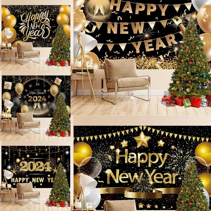 

Новогодний фон, баннер, черно-золотой подвесной декоративный складной новогодний Настенный декор для всей семьи